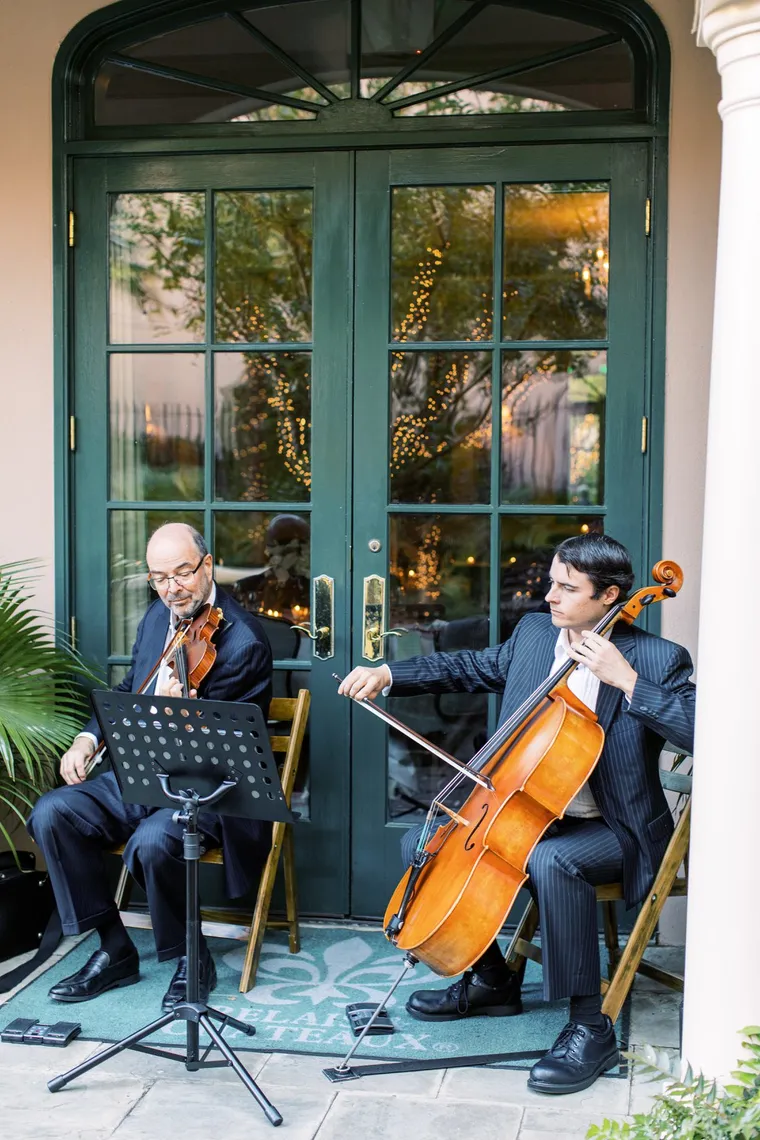 Violin and cello duet on a Lowcountry porch